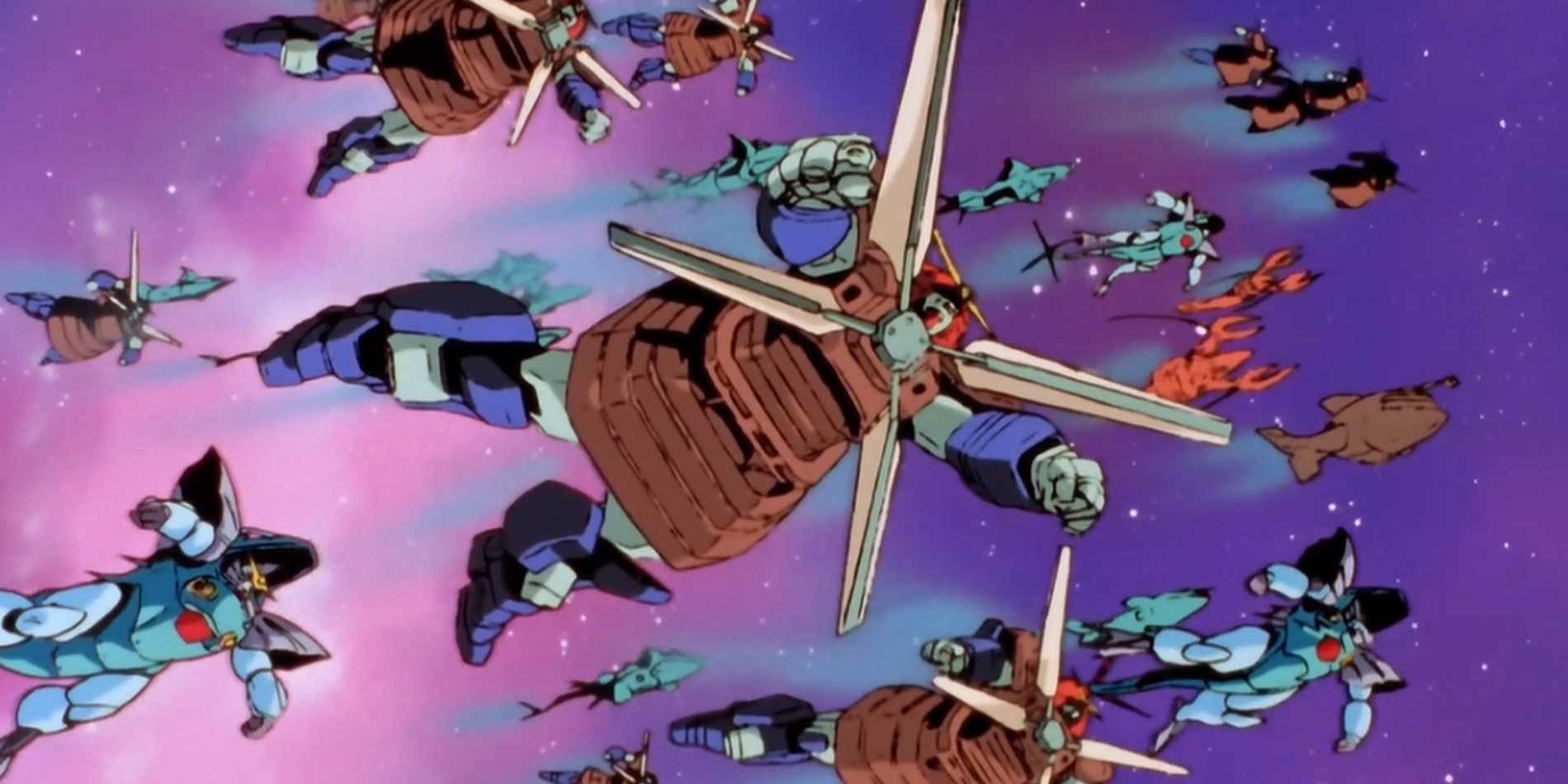 Mobile Fighter G Gundam'dan Nether Gundam ve diğer aptal mobil takımlar birlikte